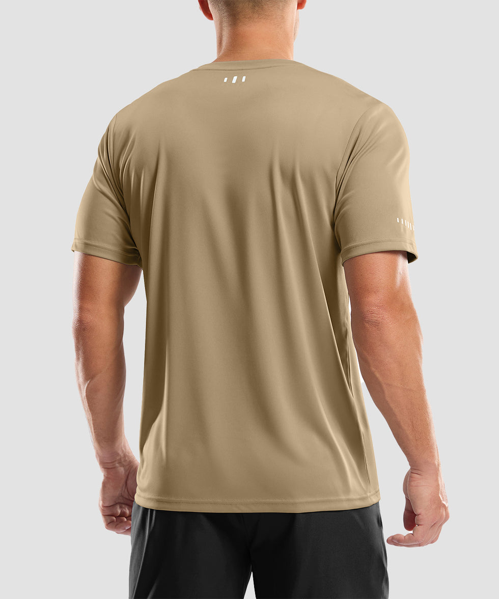 men's UV protection reflective short sleeve in khaki - back view