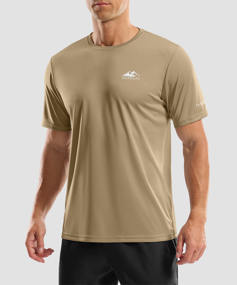 men's UV protection reflective short sleeve in khaki - front view