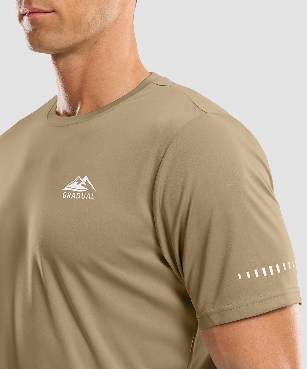 men's UV protection reflective short sleeve in khaki - reflective detail