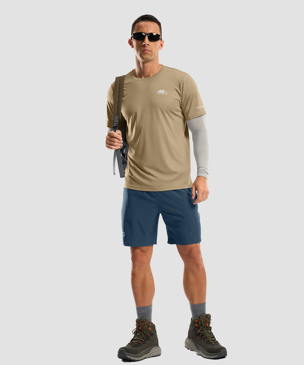 men's UV protection reflective short sleeve in khaki - side view