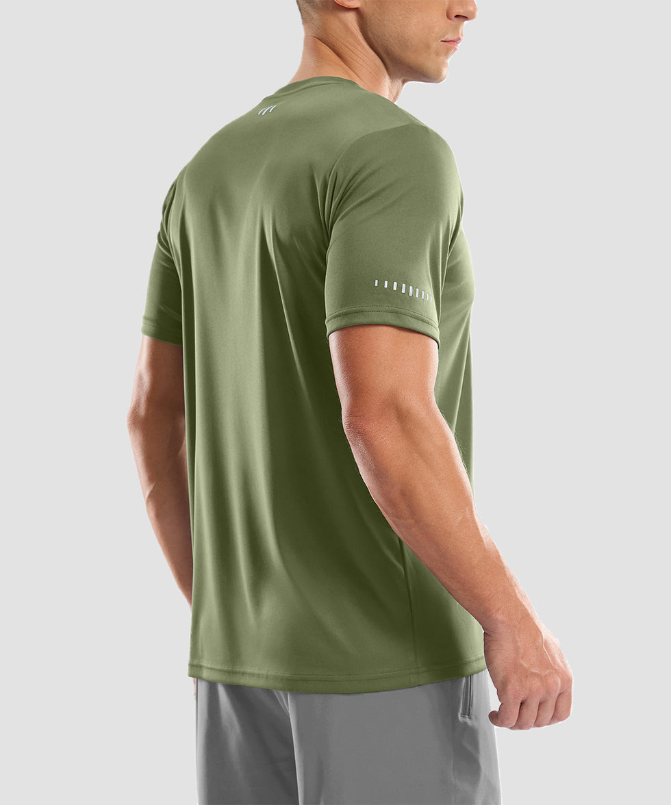 men's UV protection reflective short sleeve in olive green - back view