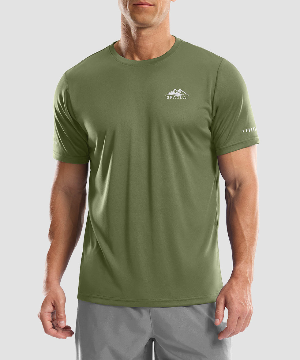 men's UV protection reflective short sleeve in olive green - front view