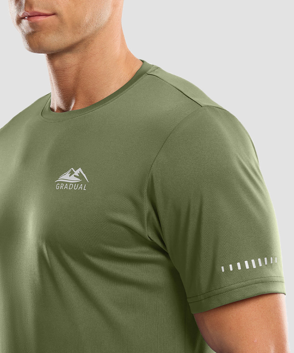 men's UV protection reflective short sleeve in olive green - reflective detail