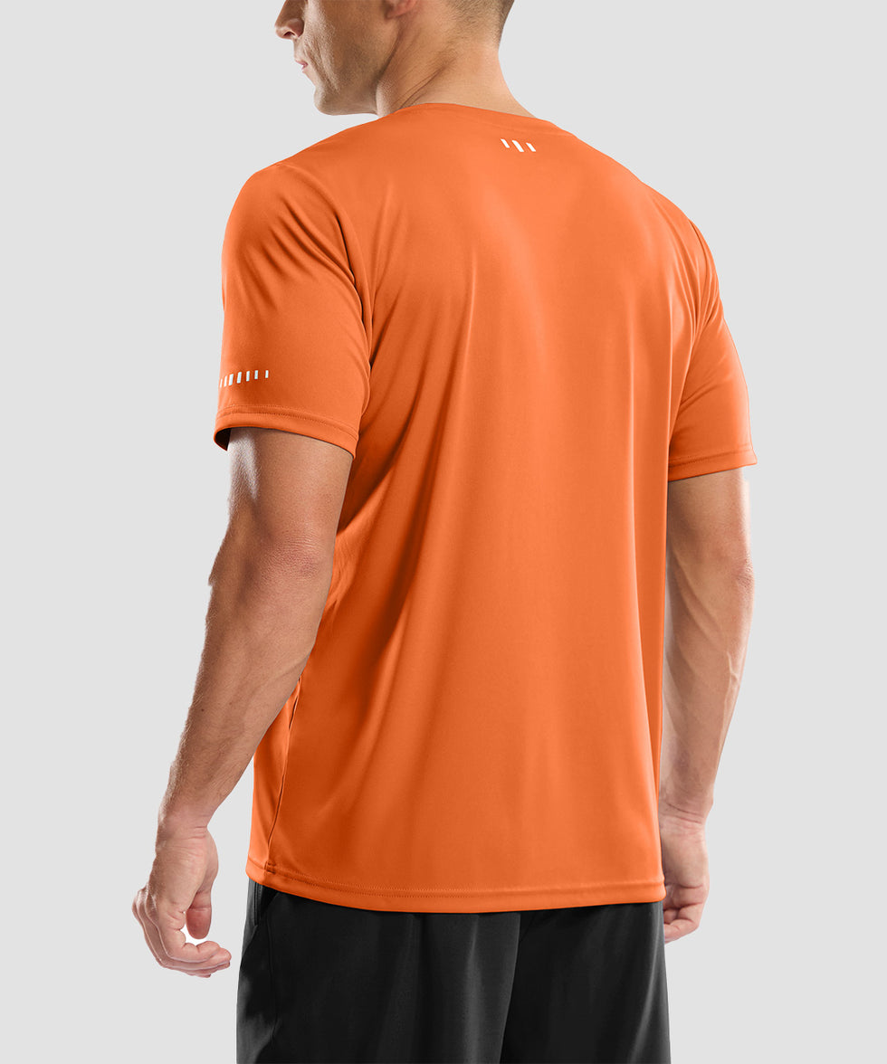 men's UV protection reflective short sleeve in orange - back view