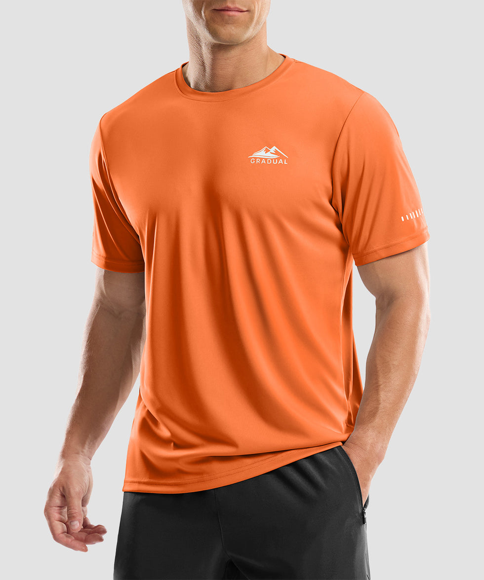 men's UV protection reflective short sleeve in orange - front view