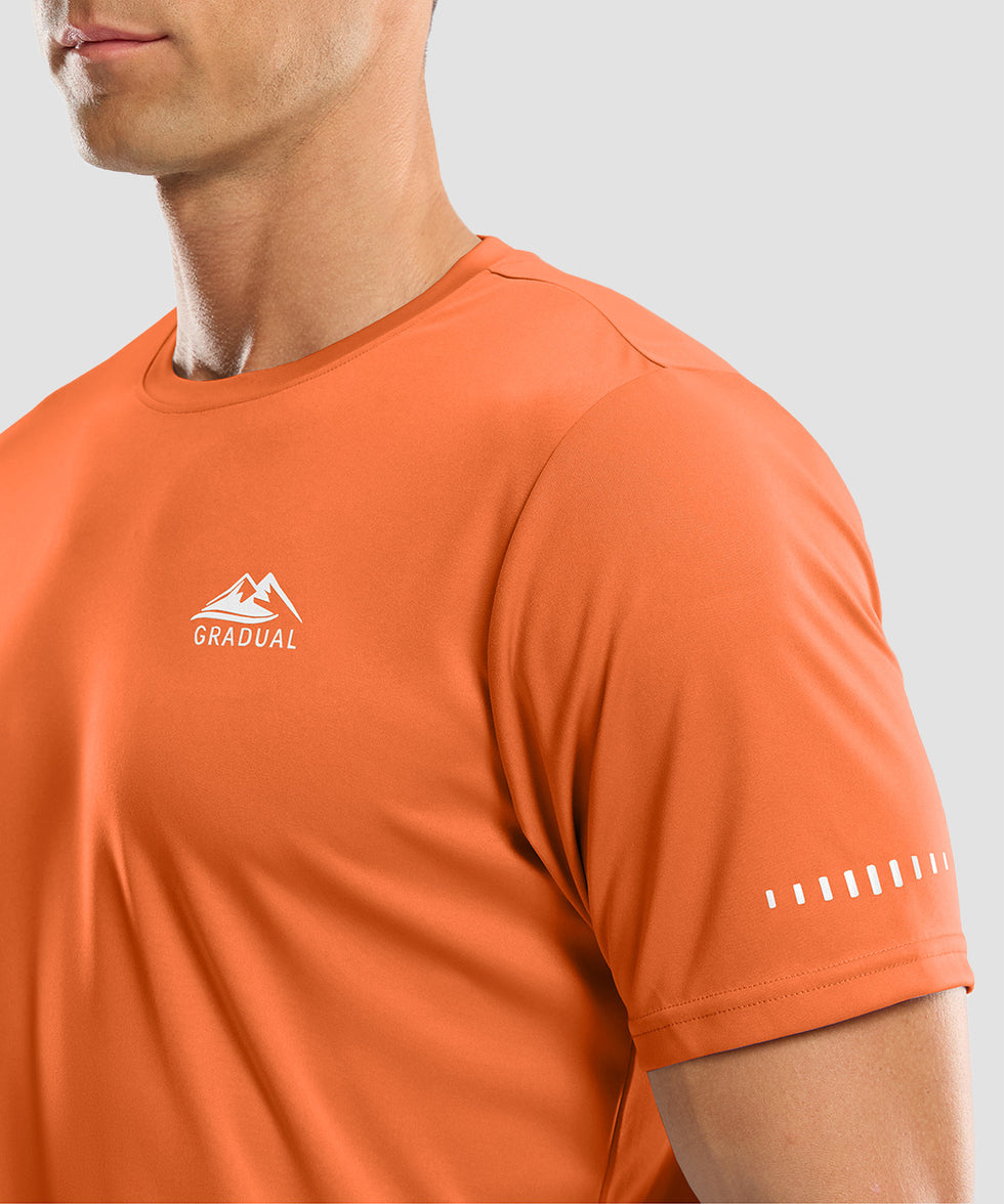 men's UV protection reflective short sleeve in orange - reflective detail