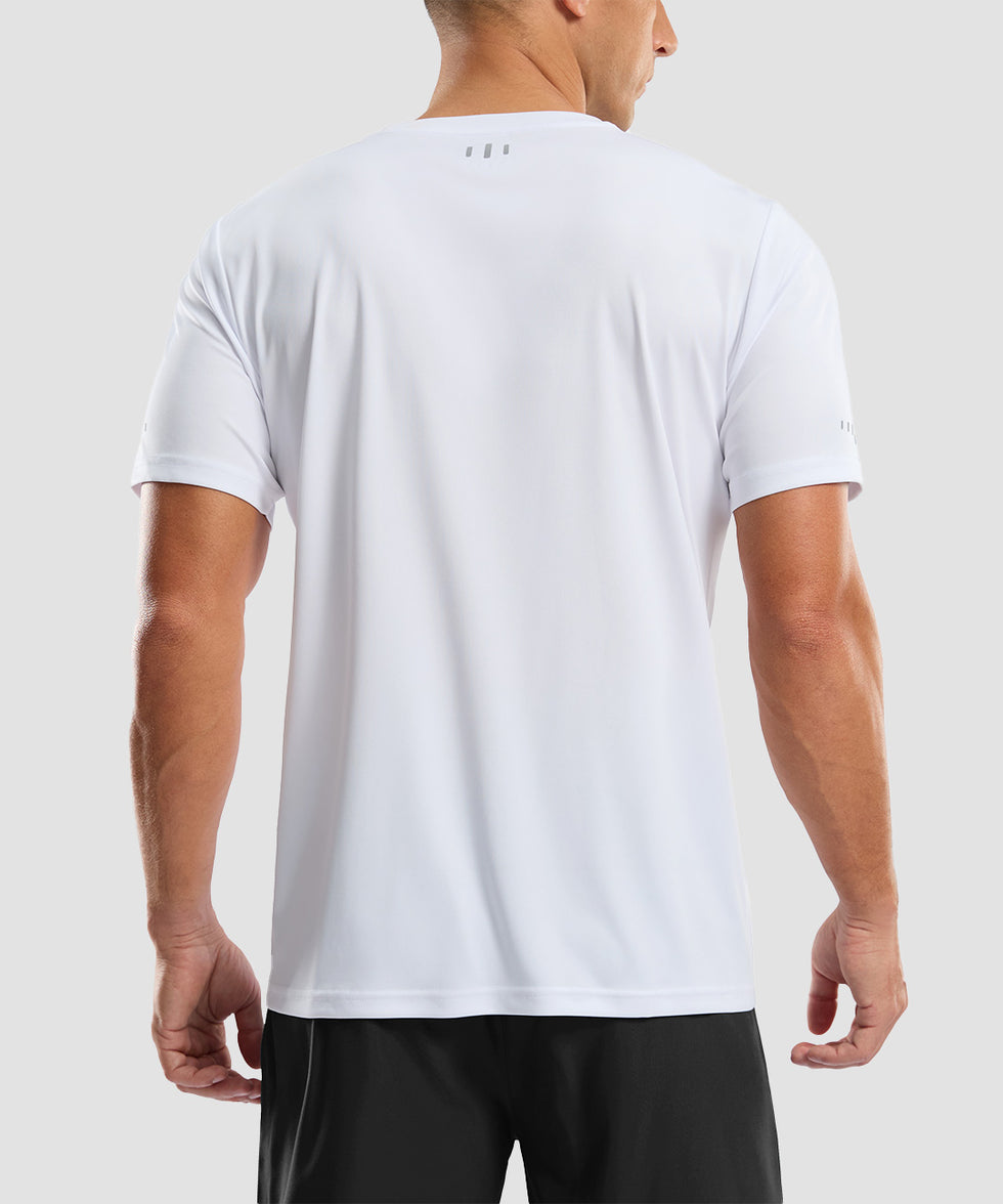 men's UV protection reflective short sleeve in white - back view