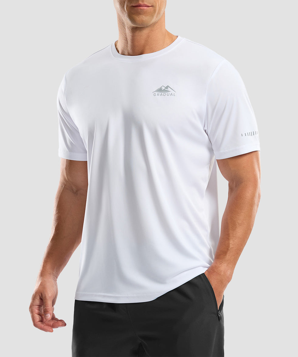 men's UV protection reflective short sleeve in white - front view