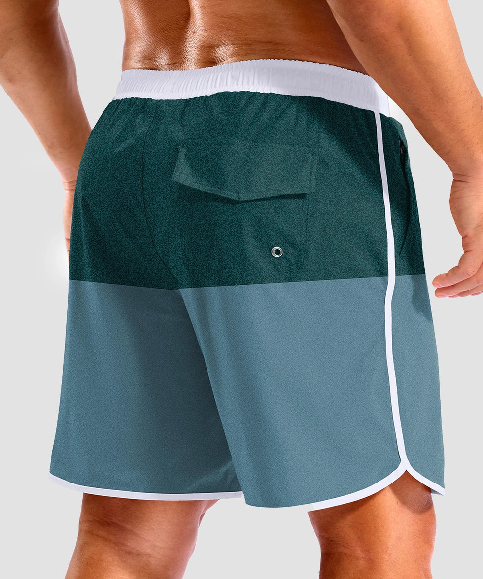 men's compression liner 4 pockets board short 7'' in blue green colorblock - back view