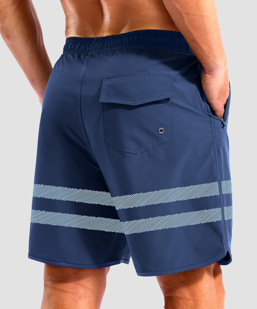 men's compression liner 4 pockets board short 7'' in blue stripes - back view