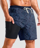 men's compression liner 4 pockets board short 7'' in navy leaf - pocket details view