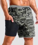 men's compression liner 4 pockets board short 7'' in woodland camo - pocket details view