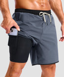 men's compression liner 4 pockets board shorts 7'' in dusty blue - pocket details view