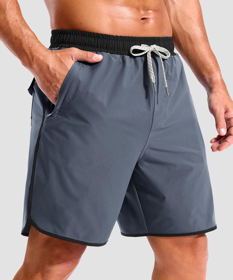 men's compression liner 4 pockets board shorts 7'' in dusty blue - side view