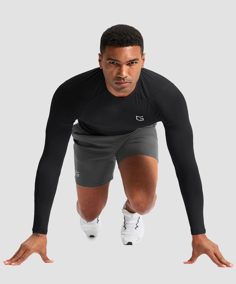 men's compression pullover long sleeve in black - side view