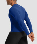 men's compression pullover long sleeve in blue - back view