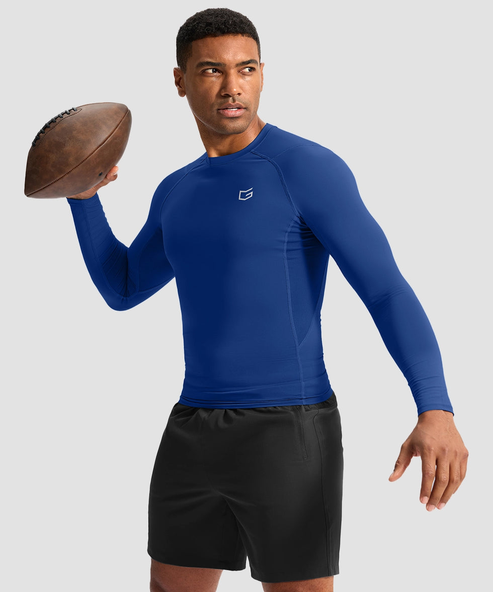 men's compression pullover long sleeve in blue - matching outfits view