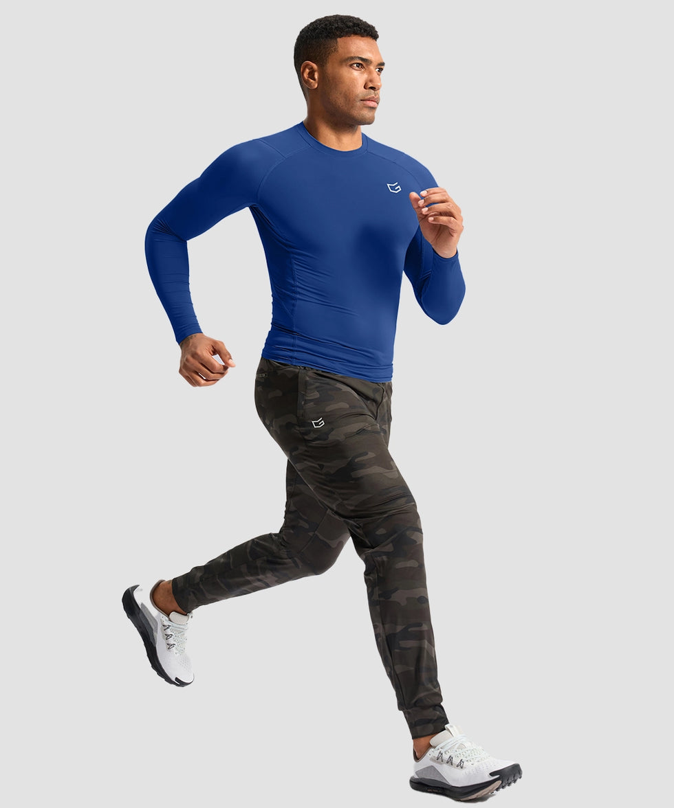 men's compression pullover long sleeve in blue - side view