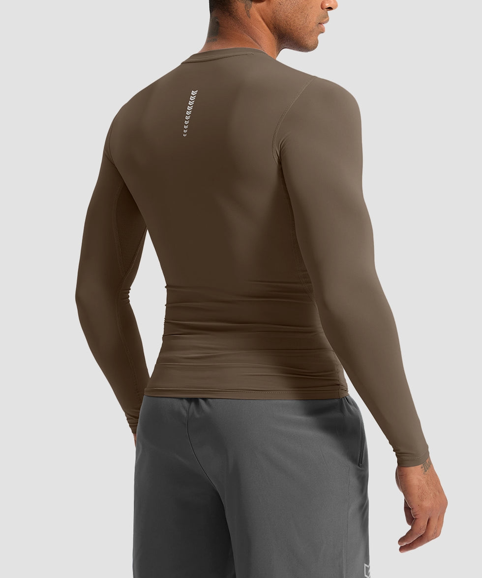 men's compression pullover long sleeve in coffee - back view