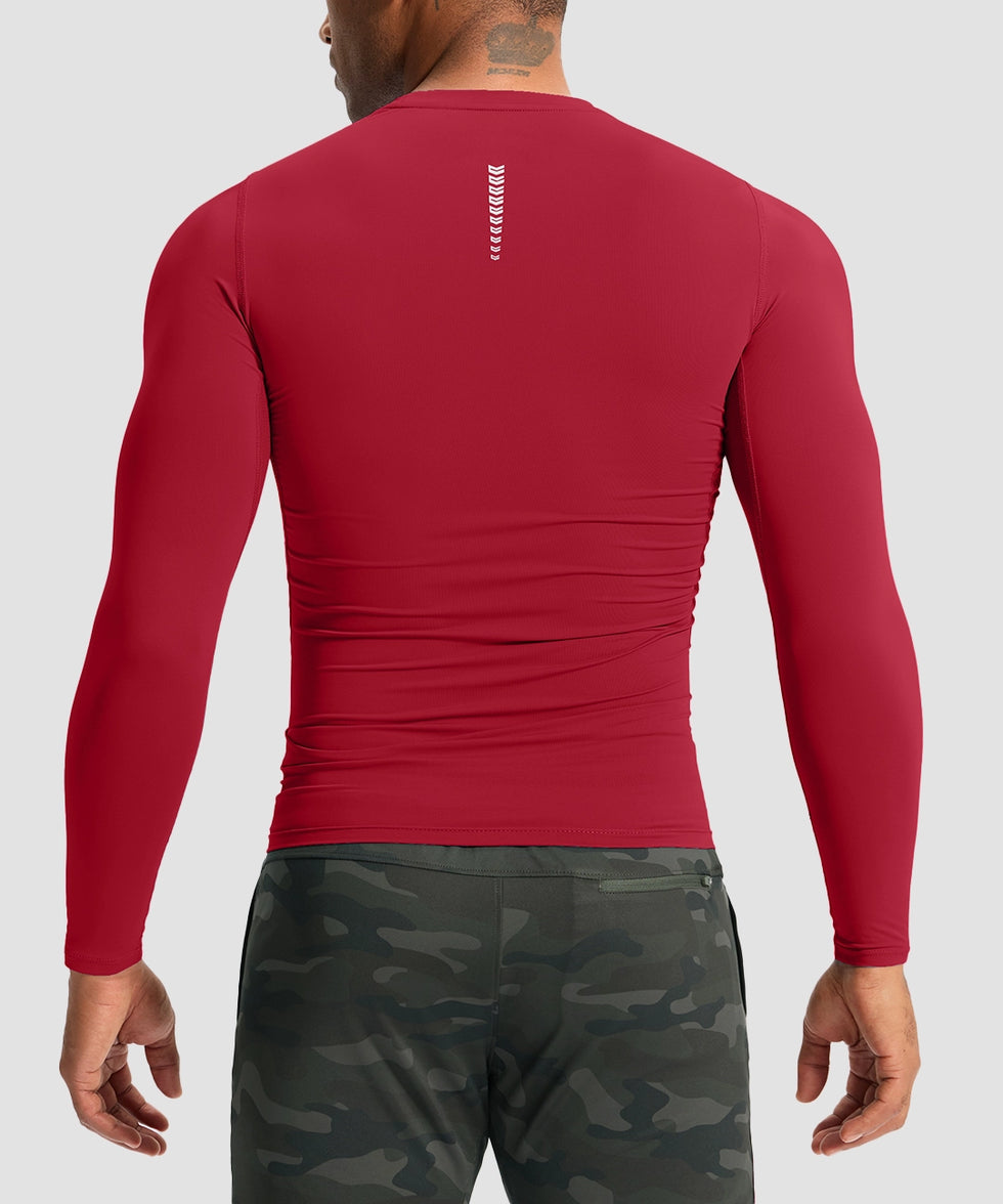 men's compression pullover long sleeve in dark red - back view