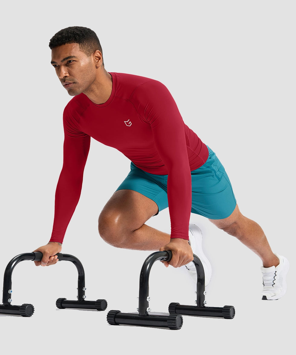 men's compression pullover long sleeve in dark red - matching outfits view