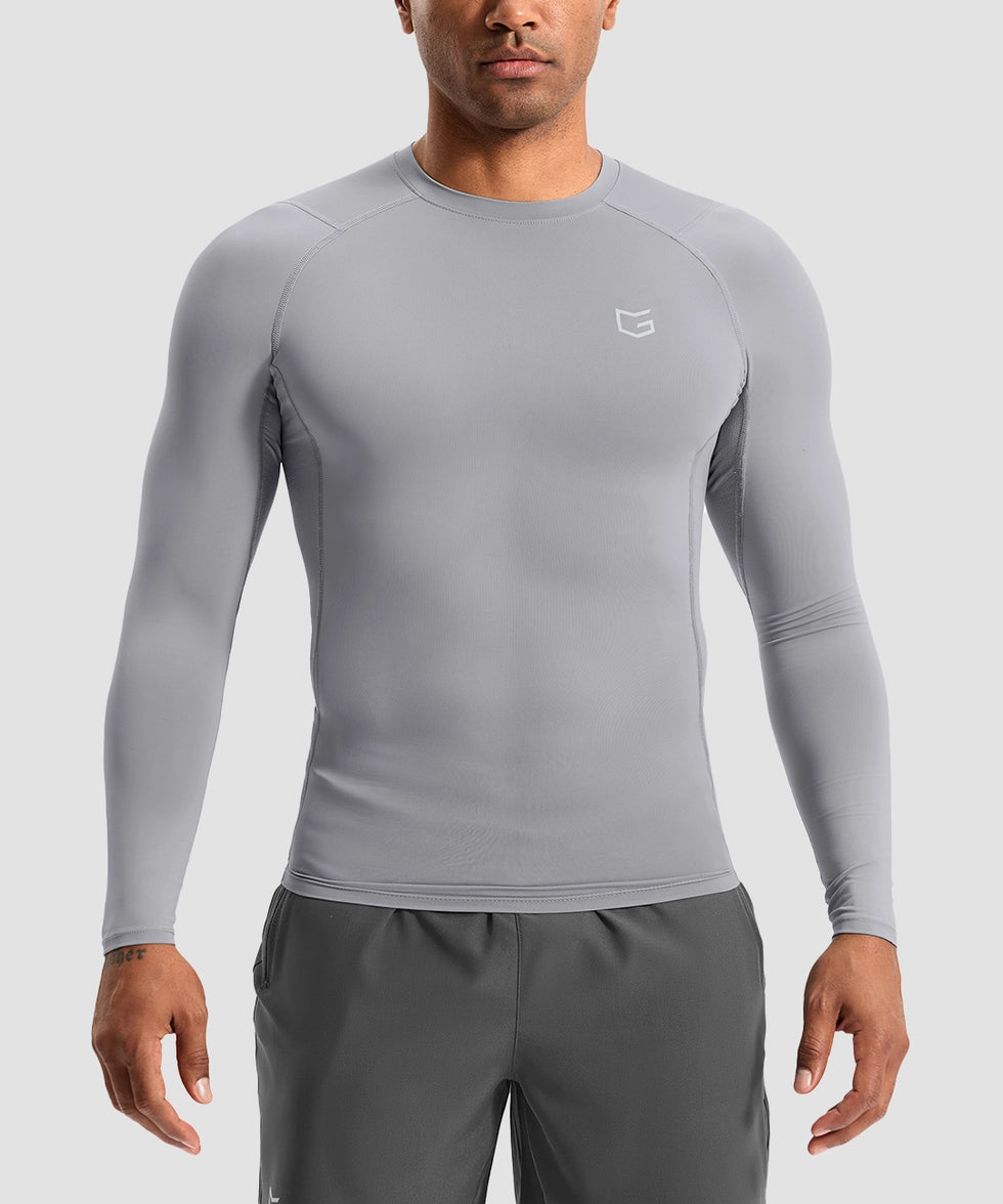 men's compression pullover long sleeve in light gray - front view