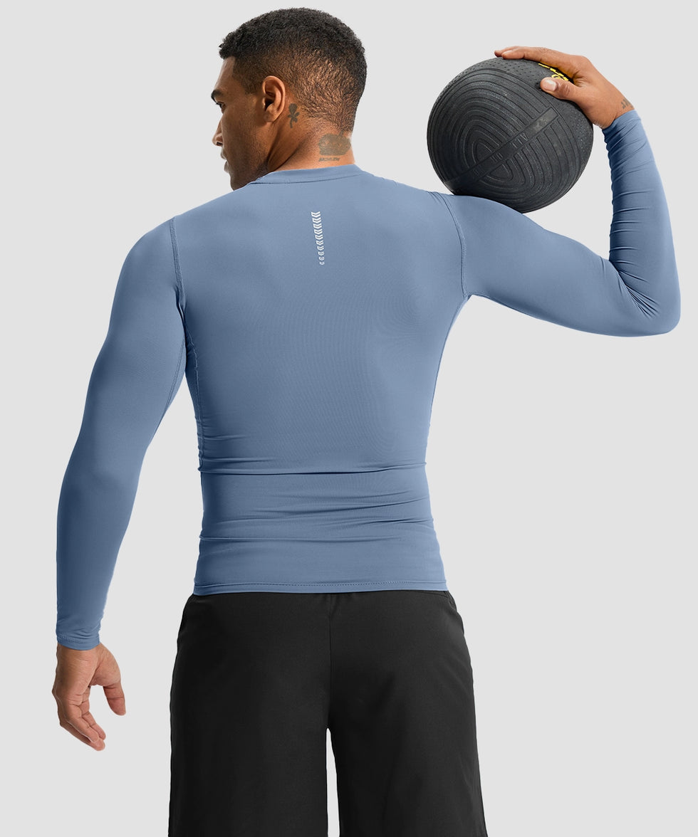 men's compression pullover long sleeve in slate blue - back view