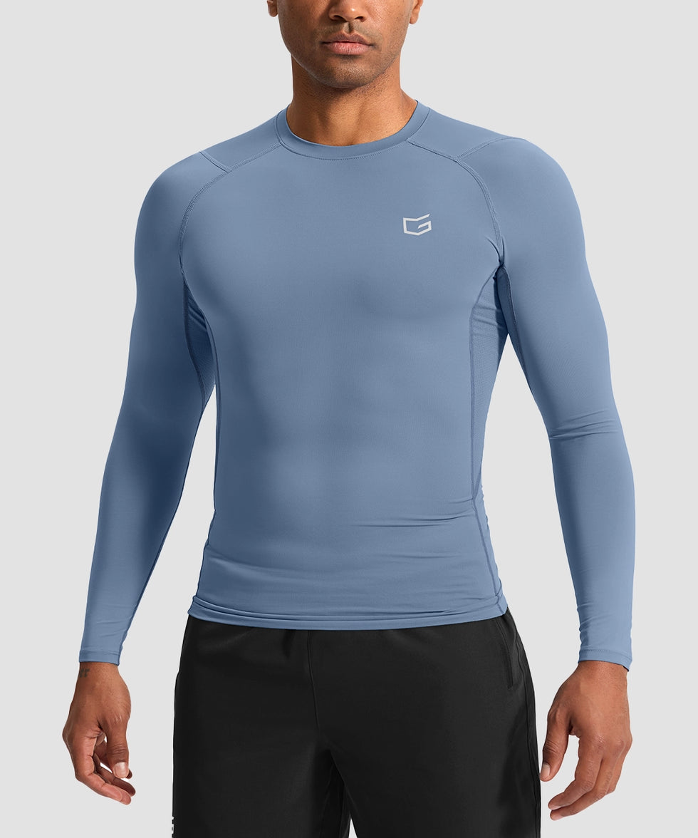 men's compression pullover long sleeve in slate blue - front view