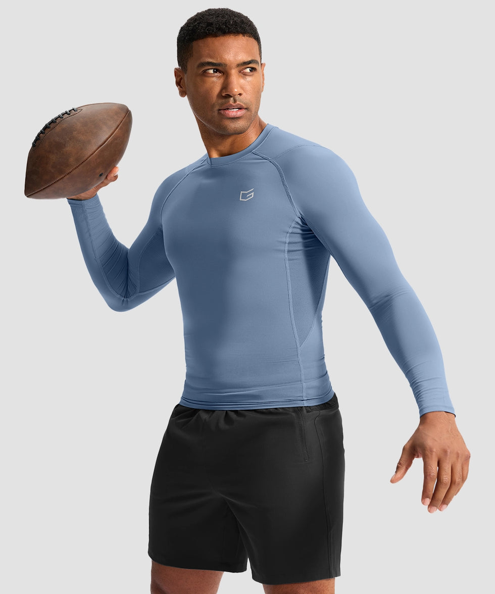 men's compression pullover long sleeve in slate blue - matching outfits view