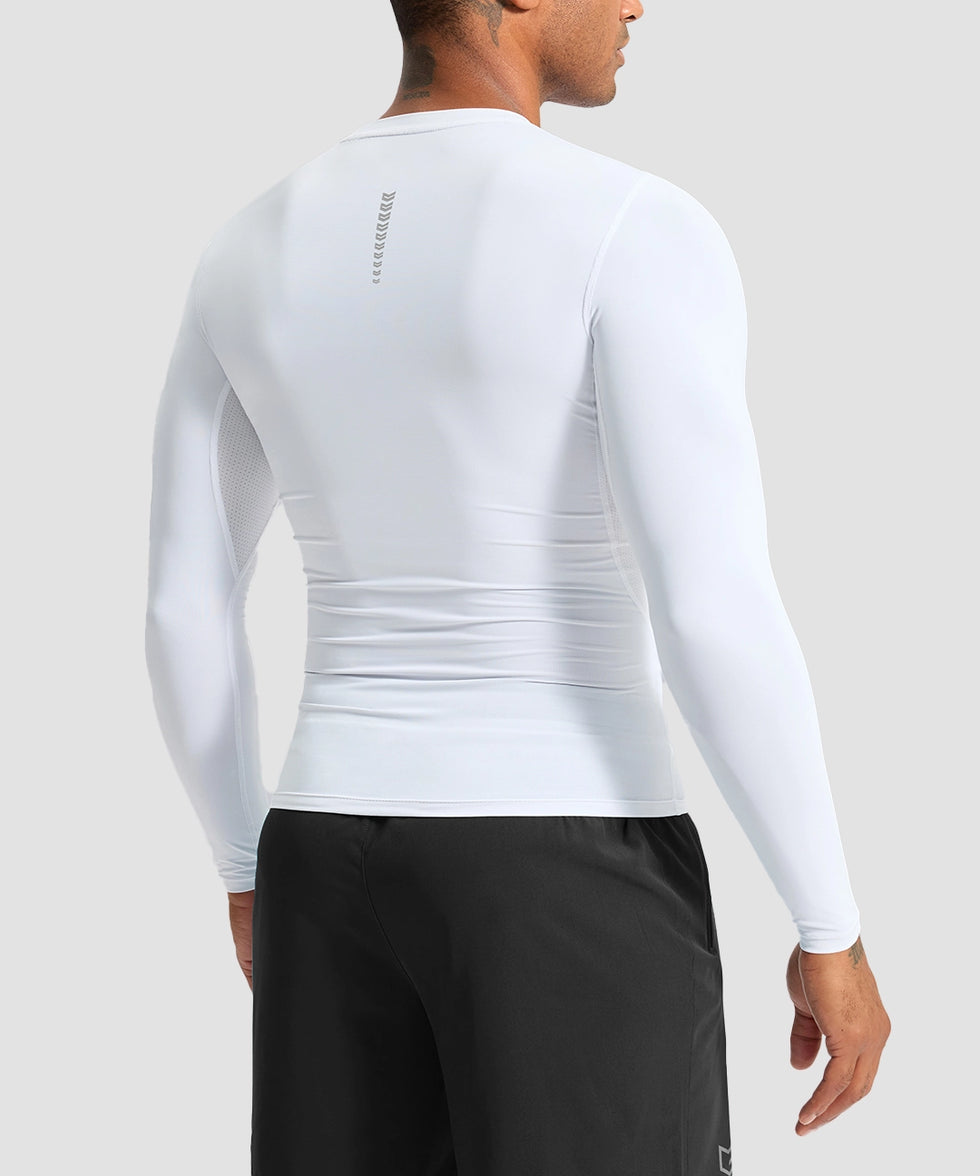 men's compression pullover long sleeve in white - back view