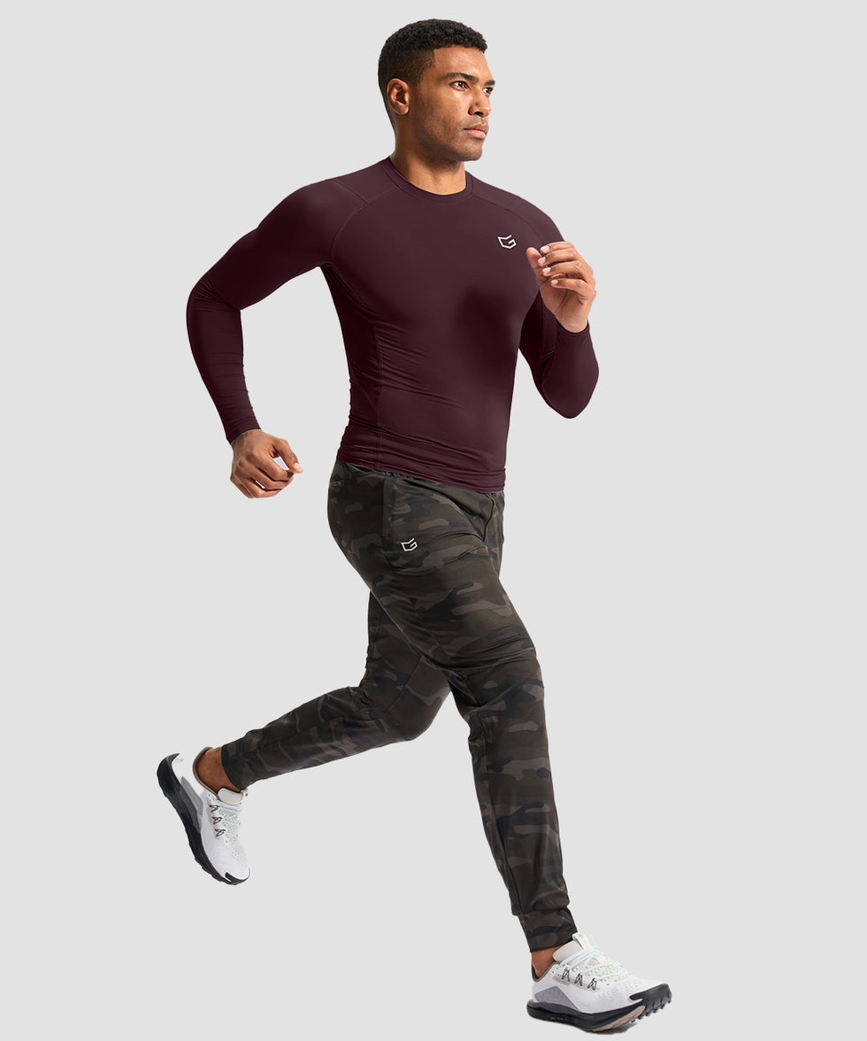 men's compression pullover long sleeve in wine - side view