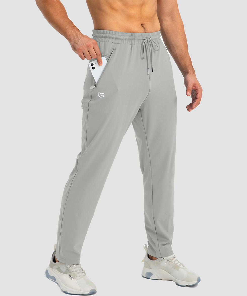 men's drawstring with 3 zipper pockets pant in bright gray - side view