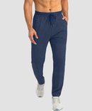 men's drawstring with 3 zipper pockets pant in heathered academy blue - front view