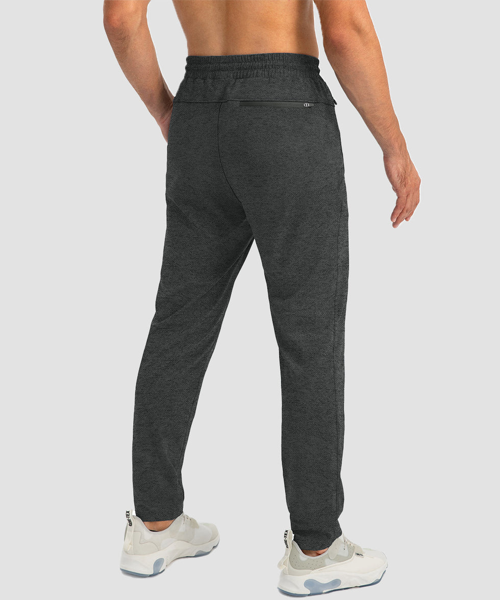 men's drawstring with 3 zipper pockets pant in heathered black - back view