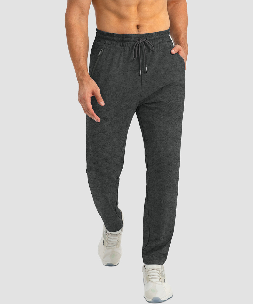 men's drawstring with 3 zipper pockets pant in heathered black - front view