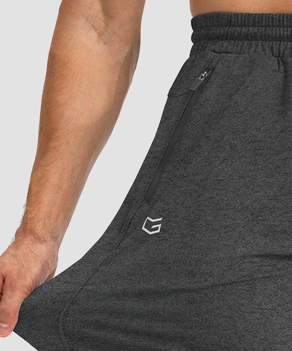 men's drawstring with 3 zipper pockets pant in heathered black - stretchy details view