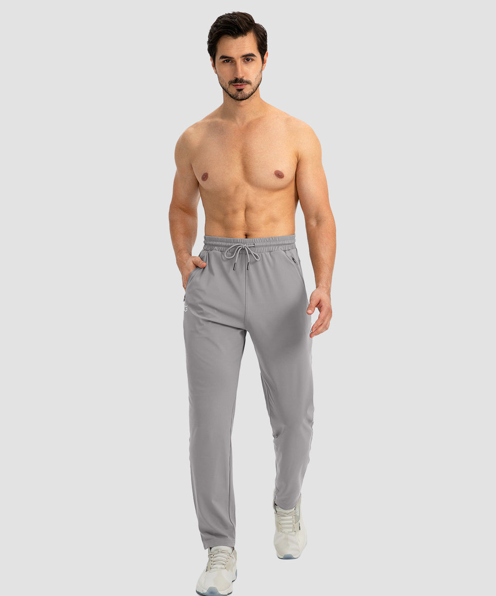 men's drawstring with 3 zipper pockets pant in light gray - matching outfits view