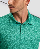 men's dry fit printed golf polo in green floral - collar detail