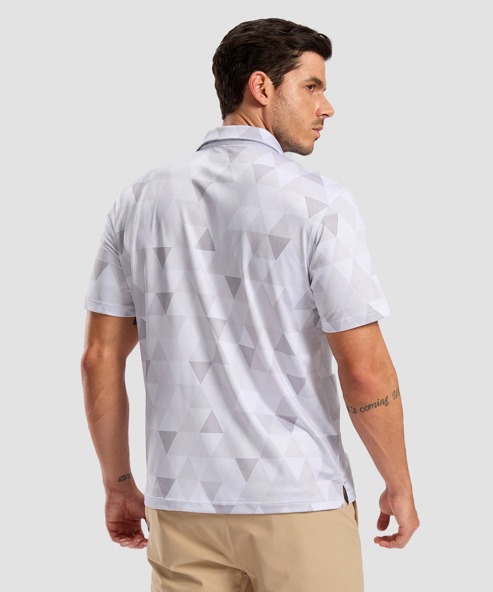 men's dry fit printed golf polo in triangular geometry - back view