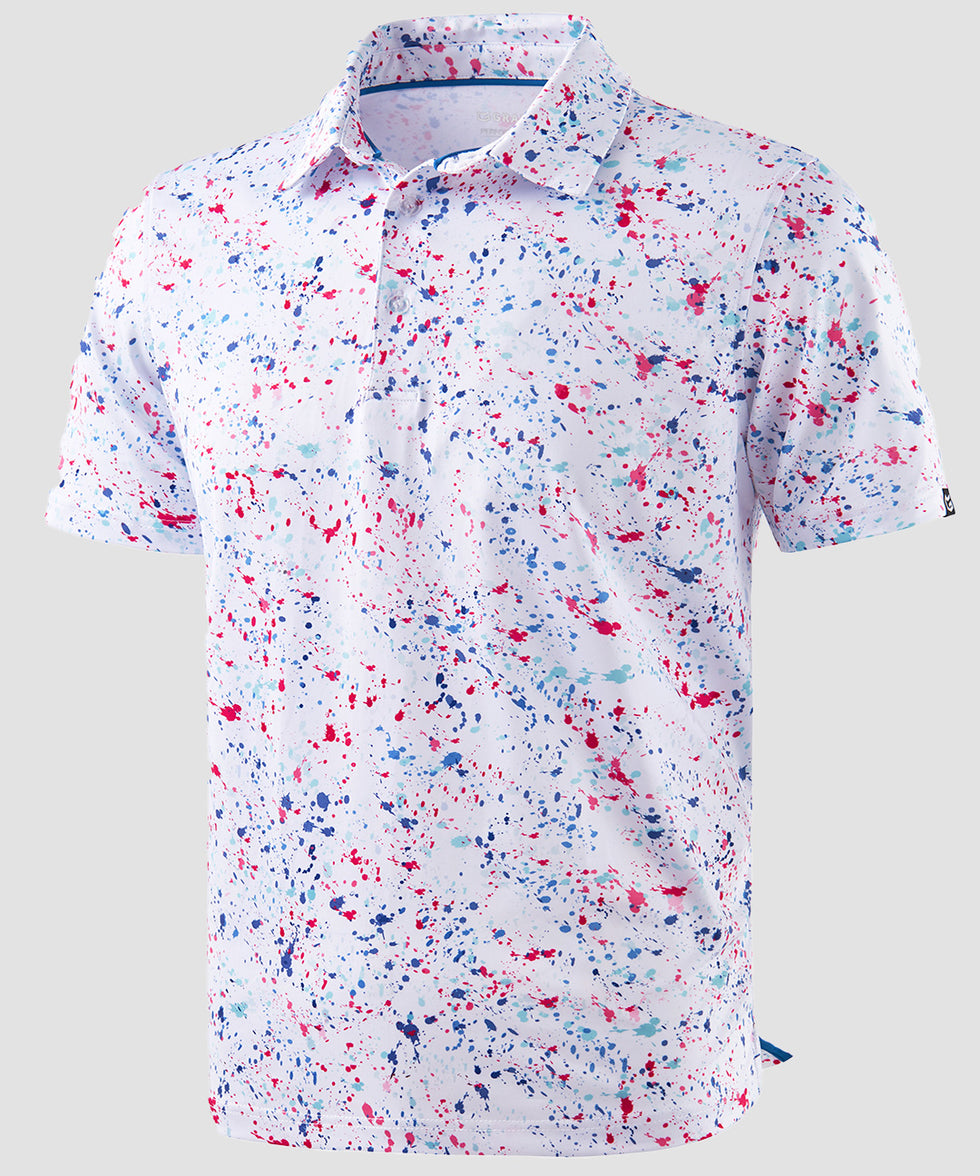 men's dry fit printed golf polo in white ink jet - fabric detail