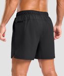 men's elastic waist split hem shorts 5'' in black - back view