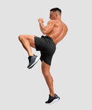 men's elastic waist split hem shorts 5'' in black - side view