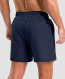 men's elastic waist split hem shorts 5'' in navy - back view