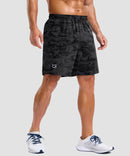men's elastic waist split hem shorts 7'' in gray camo - front view