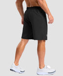 men's elastic waist split hem shorts 9'' in black - back view