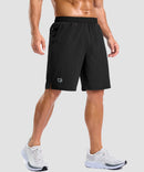 men's elastic waist split hem shorts 9'' in black - front view
