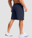 men's elastic waist split hem shorts 9'' in navy - back view