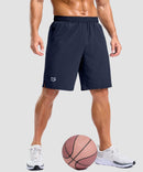 men's elastic waist split hem shorts 9'' in navy - front view