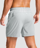 men's elastic waist zipper pockets short 5'' in bright gray - back view