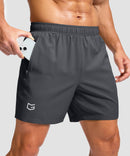 men's elastic waist zipper pockets short 5'' in dark gray - zipper pocket detail view